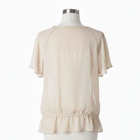 GUESS Sheer Beige Flutter Drawstring Blouse V-Neck XS - Glam Chic Y2K Whimsigoth - Picture 5 of 13